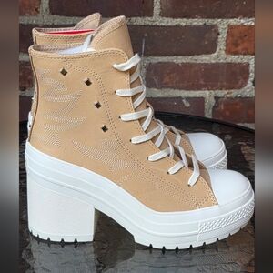 Converse Tan and White High-Top Sneakers